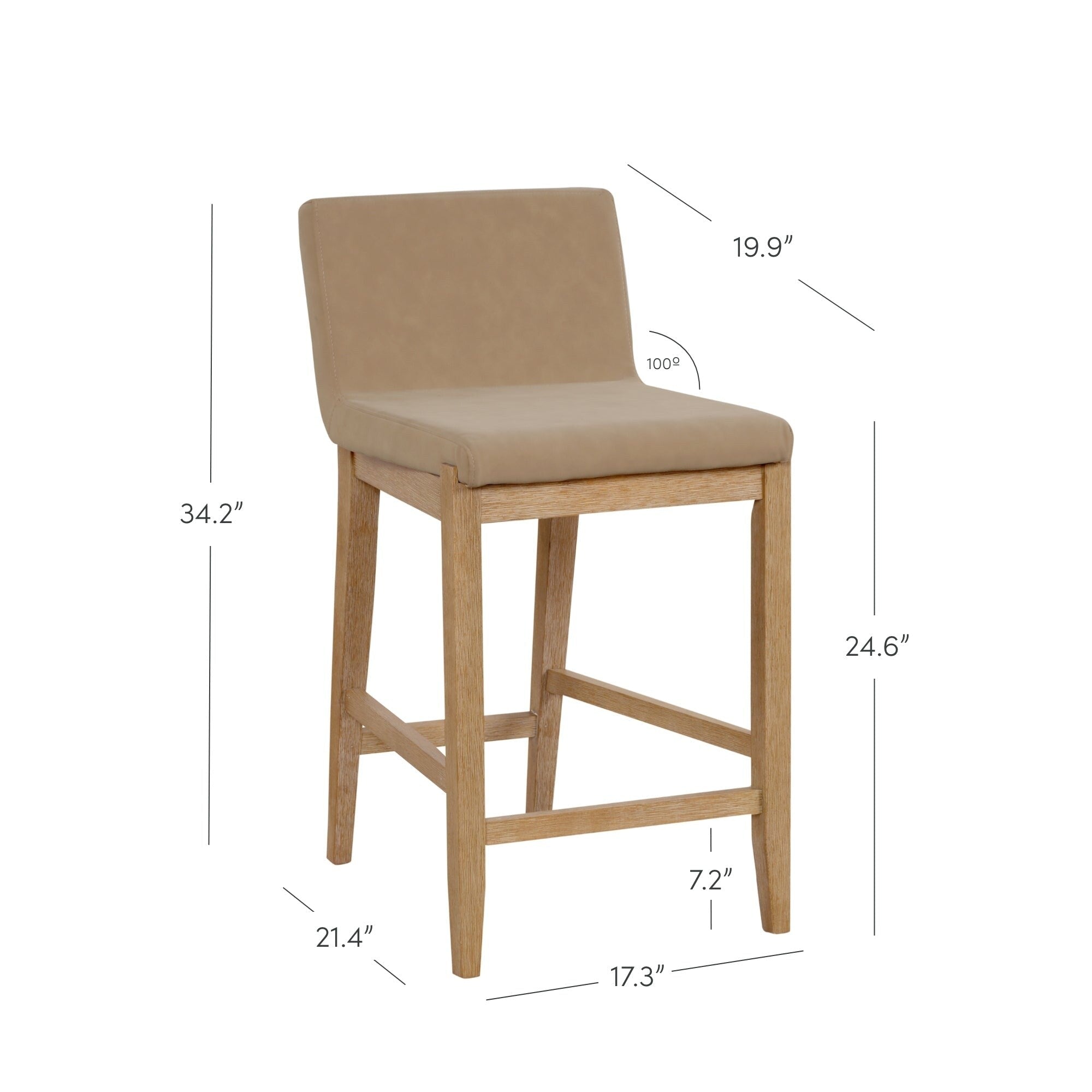 Sgabello da bar moderno Gracie, sedia imbottita in bouclé e gambe in legno spazzolato