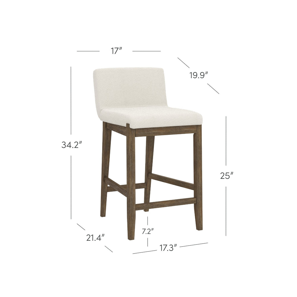 Sgabello da bar moderno Gracie, sedia imbottita in bouclé e gambe in legno spazzolato