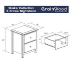 Comodino in legno massello Shaker a 2 cassetti Grain Wood Furniture
