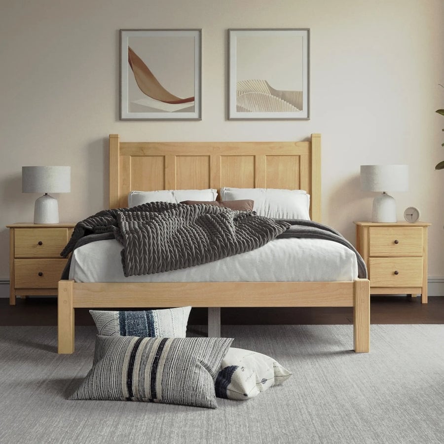 Letto a piattaforma con pannello in legno massello Shaker Grain Wood Furniture