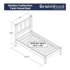 Letto a piattaforma con pannello in legno massello Shaker Grain Wood Furniture