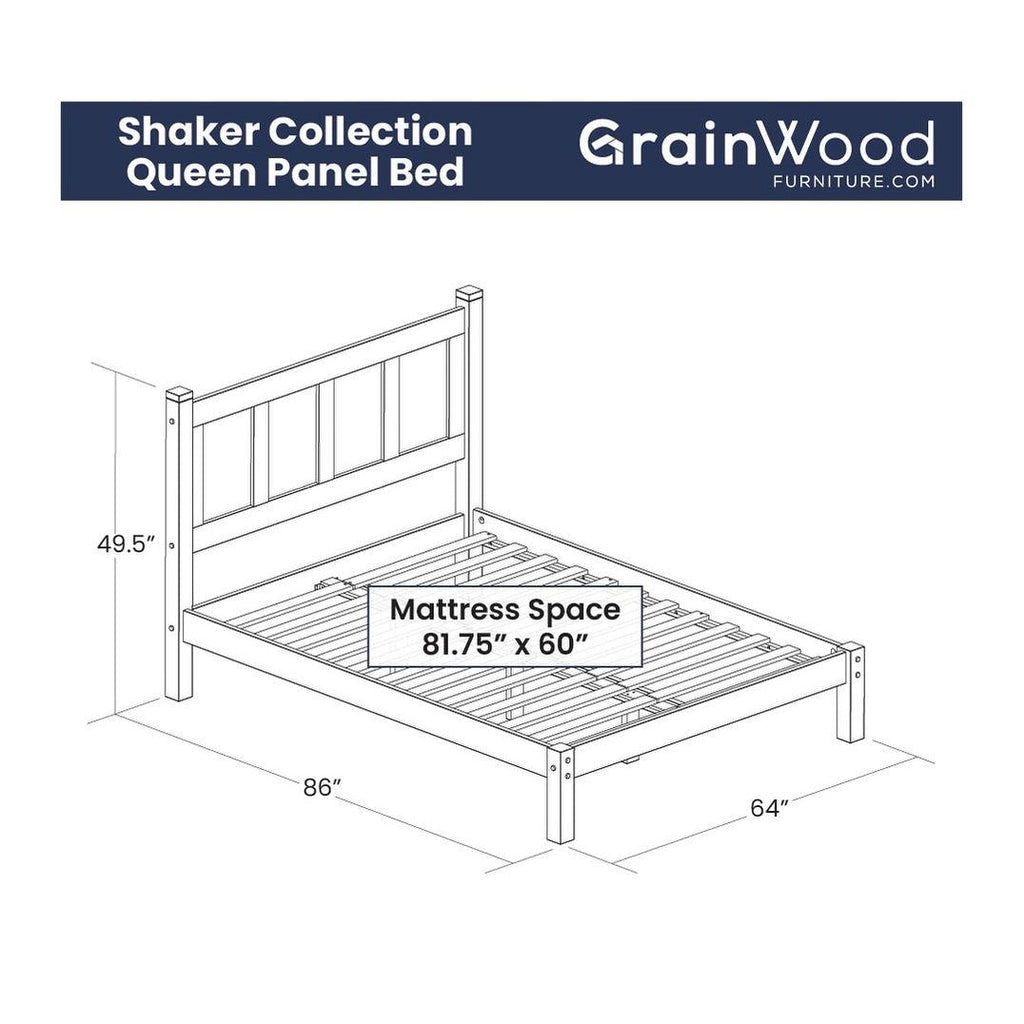 Letto a piattaforma con pannello in legno massello Shaker Grain Wood Furniture