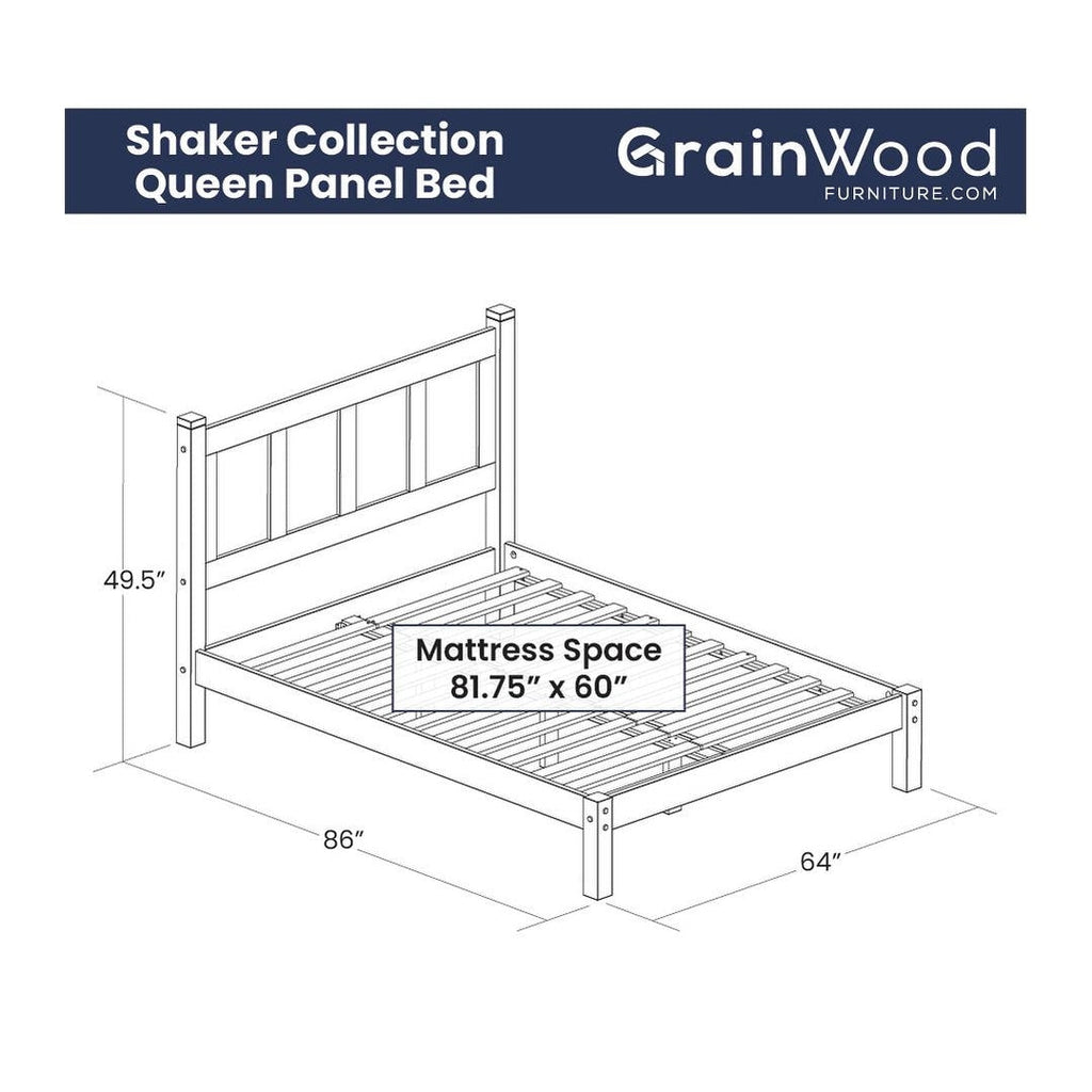 Letto a piattaforma con pannello in legno massello Shaker Grain Wood Furniture