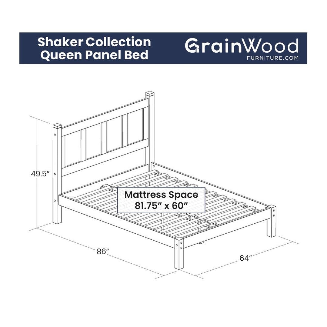 Letto a piattaforma con pannello in legno massello Shaker Grain Wood Furniture
