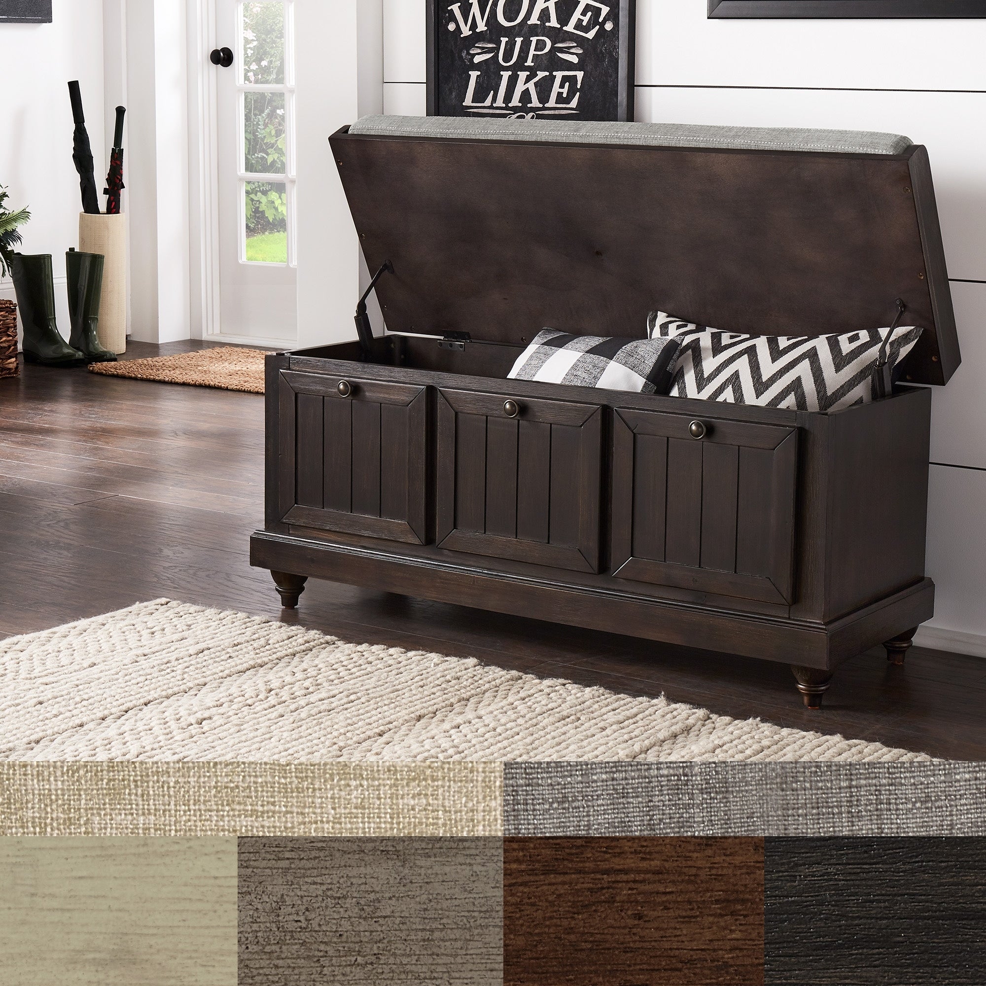 Panca contenitore Granger con cuscino di seduta in lino di iNSPIRE Q Classic