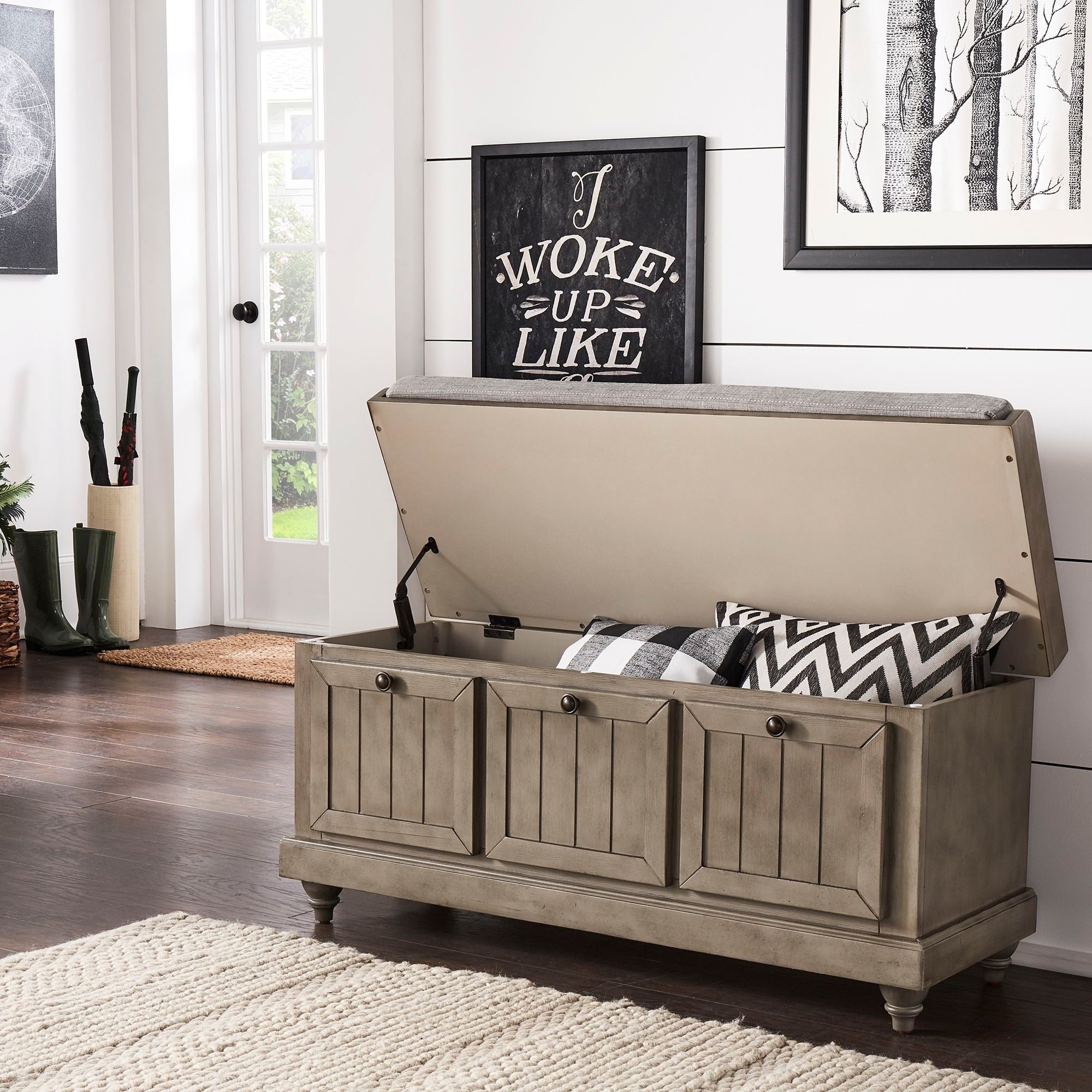 Panca contenitore Granger con cuscino di seduta in lino di iNSPIRE Q Classic