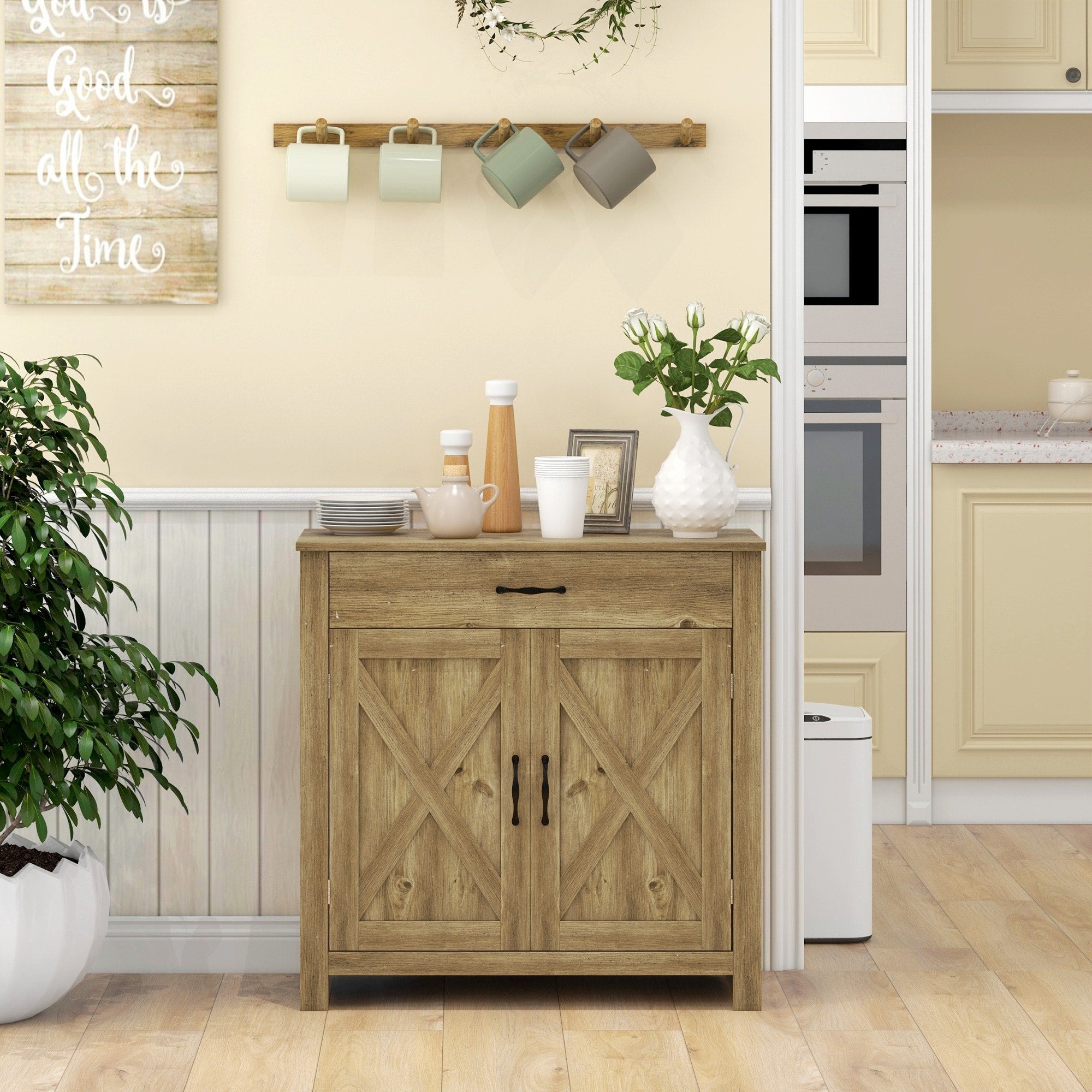 HOMCOM 32 Credenza in stile rustico con ante a battente, mobiletto portaoggetti, bar per il soggiorno o l'ingresso
