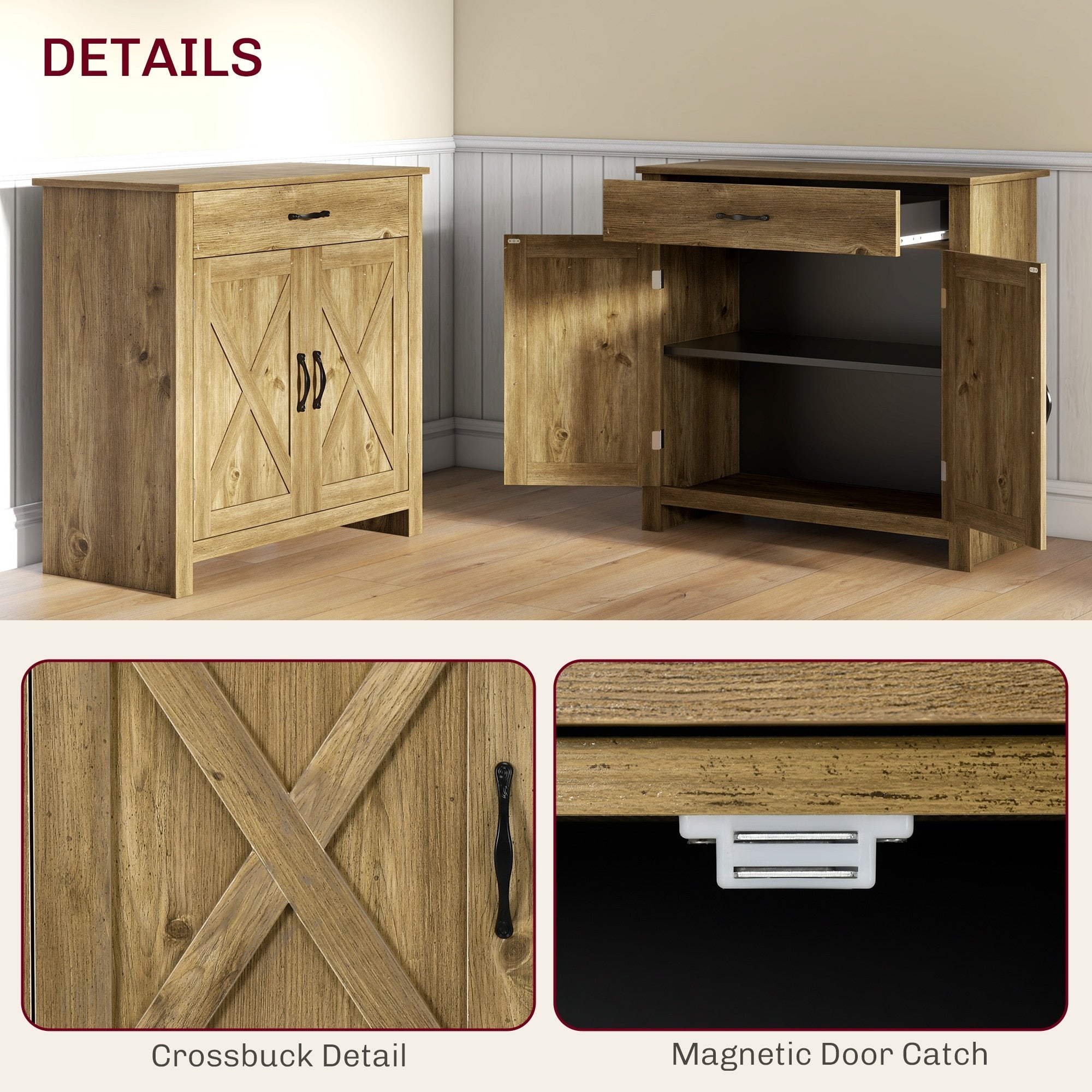 HOMCOM 32 Credenza in stile rustico con ante a battente, mobiletto portaoggetti, bar per il soggiorno o l'ingresso