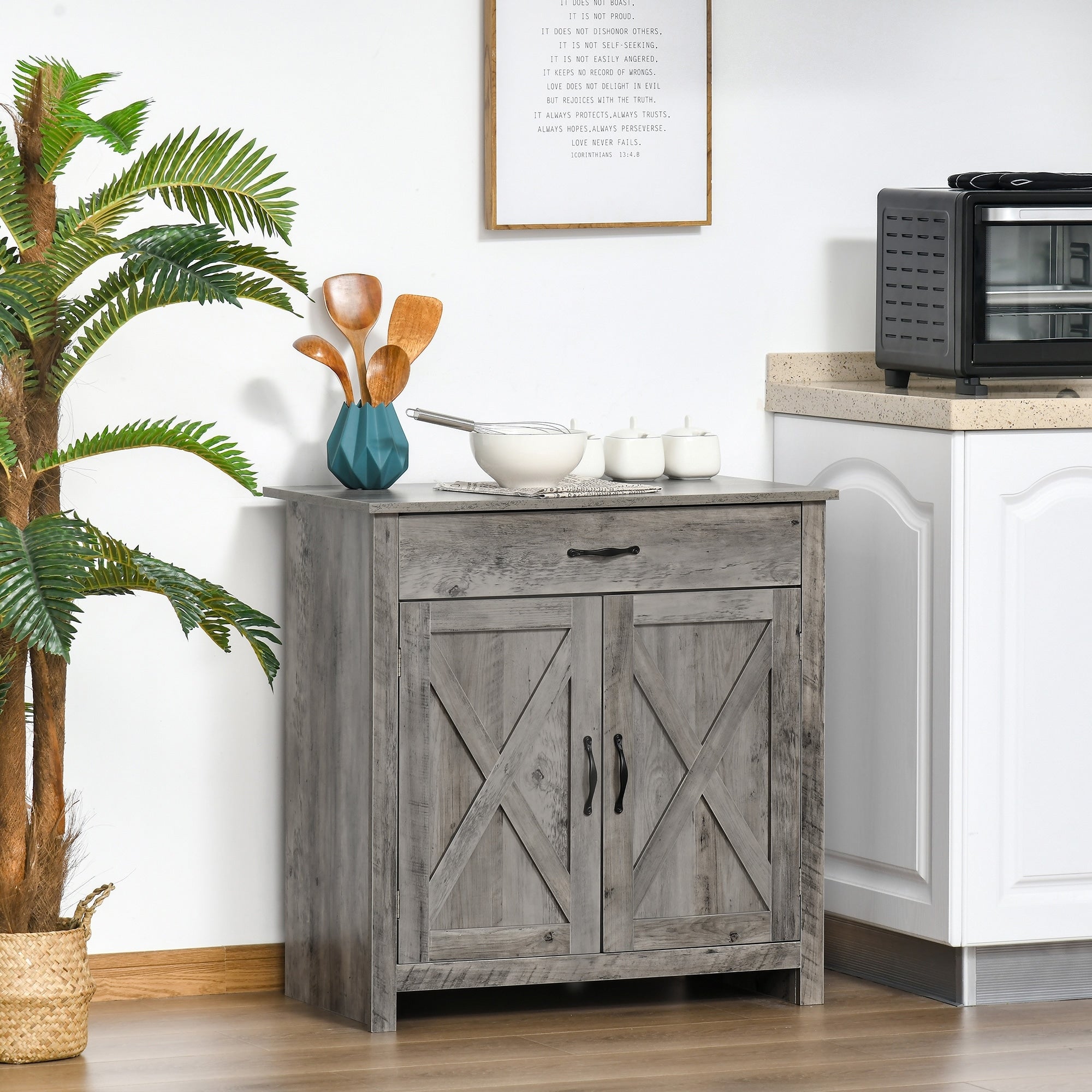 HOMCOM 32 Credenza in stile rustico con ante a battente, mobiletto portaoggetti, bar per il soggiorno o l'ingresso