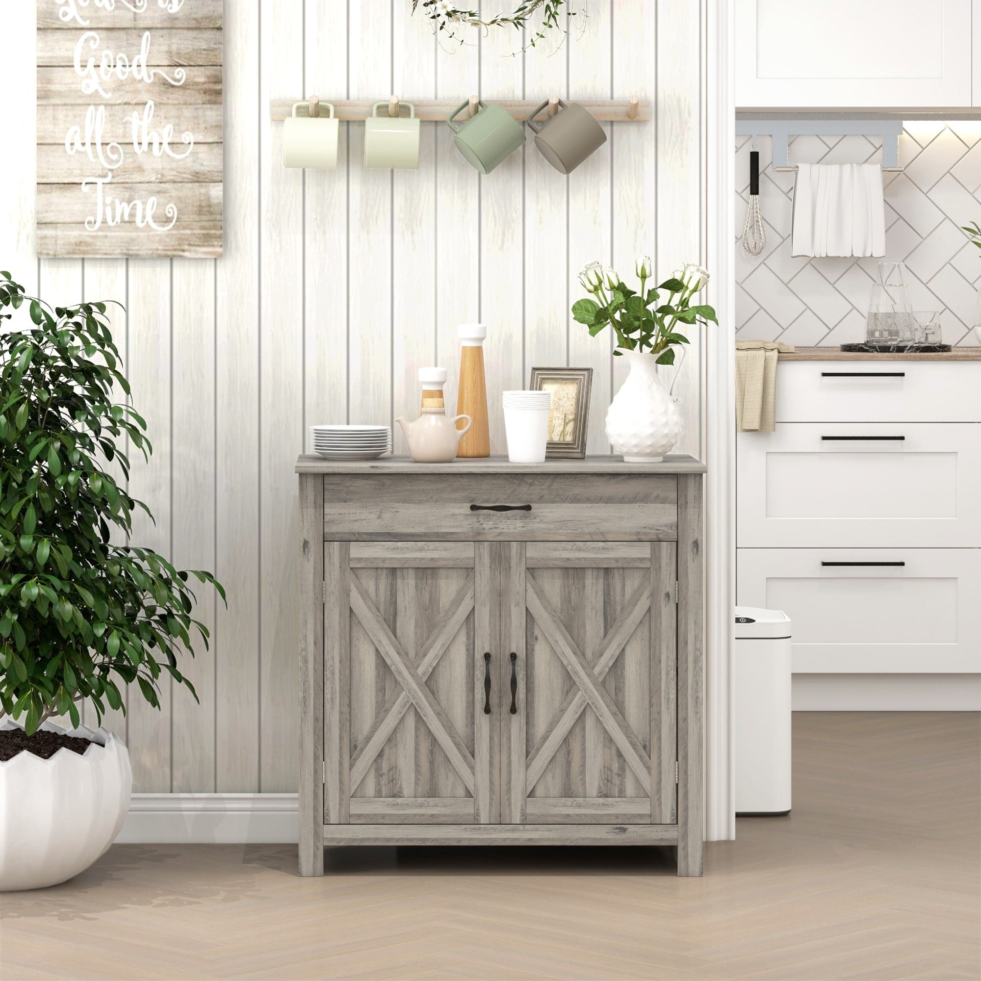 HOMCOM 32 Credenza in stile rustico con ante a battente, mobiletto portaoggetti, bar per il soggiorno o l'ingresso