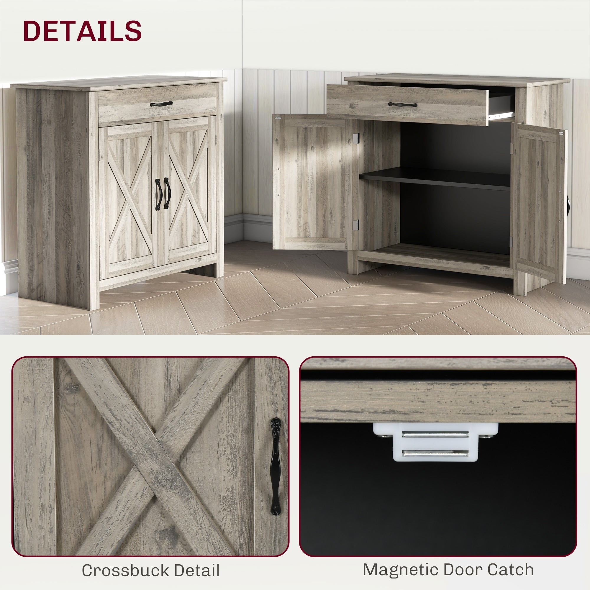 HOMCOM 32 Credenza in stile rustico con ante a battente, mobiletto portaoggetti, bar per il soggiorno o l'ingresso