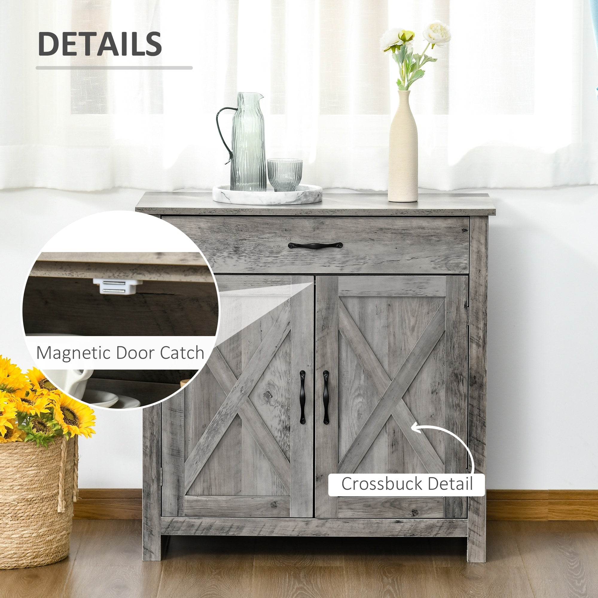 HOMCOM 32 Credenza in stile rustico con ante a battente, mobiletto portaoggetti, bar per il soggiorno o l'ingresso