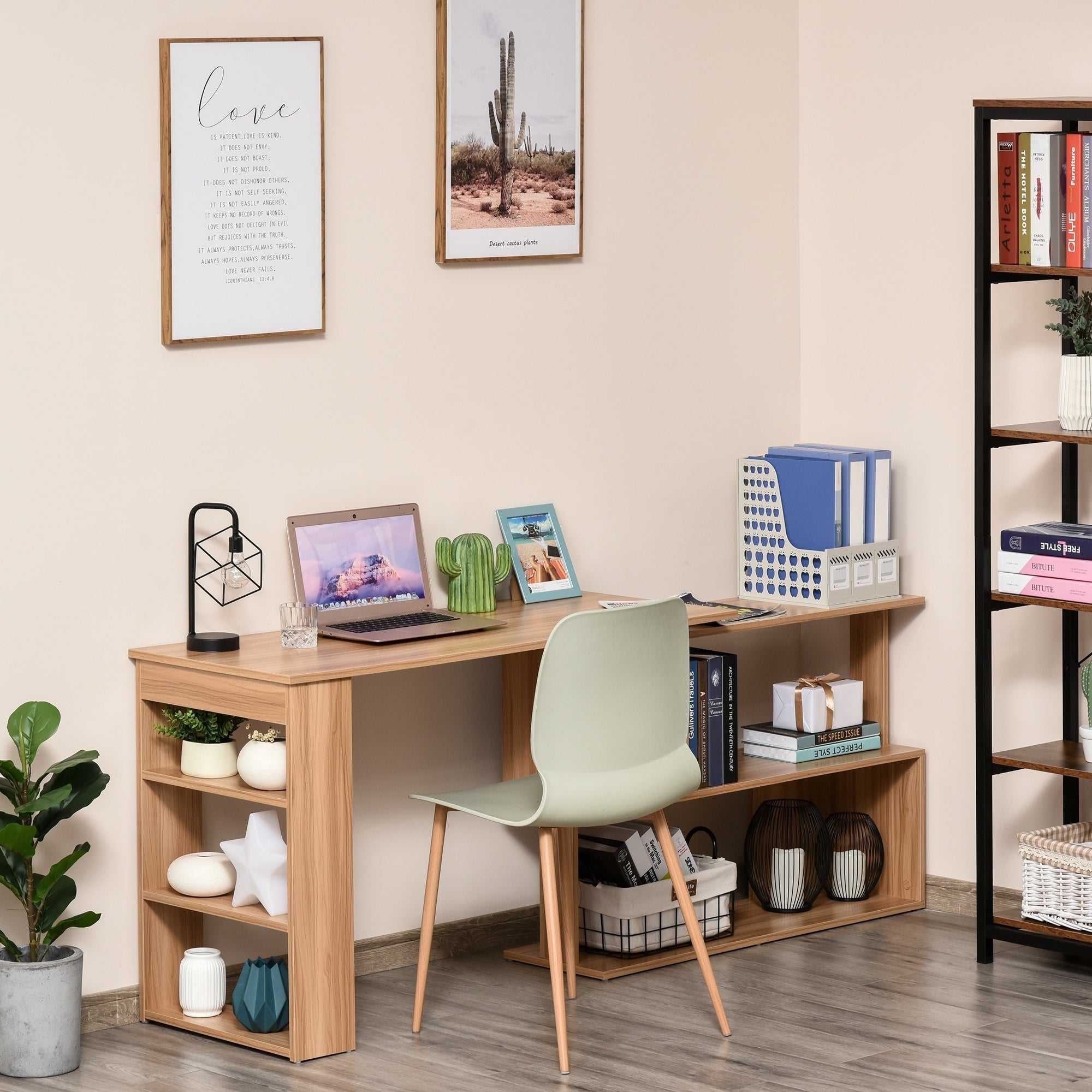 Scrivania girevole per computer moderna a forma di L con scaffali HomCom