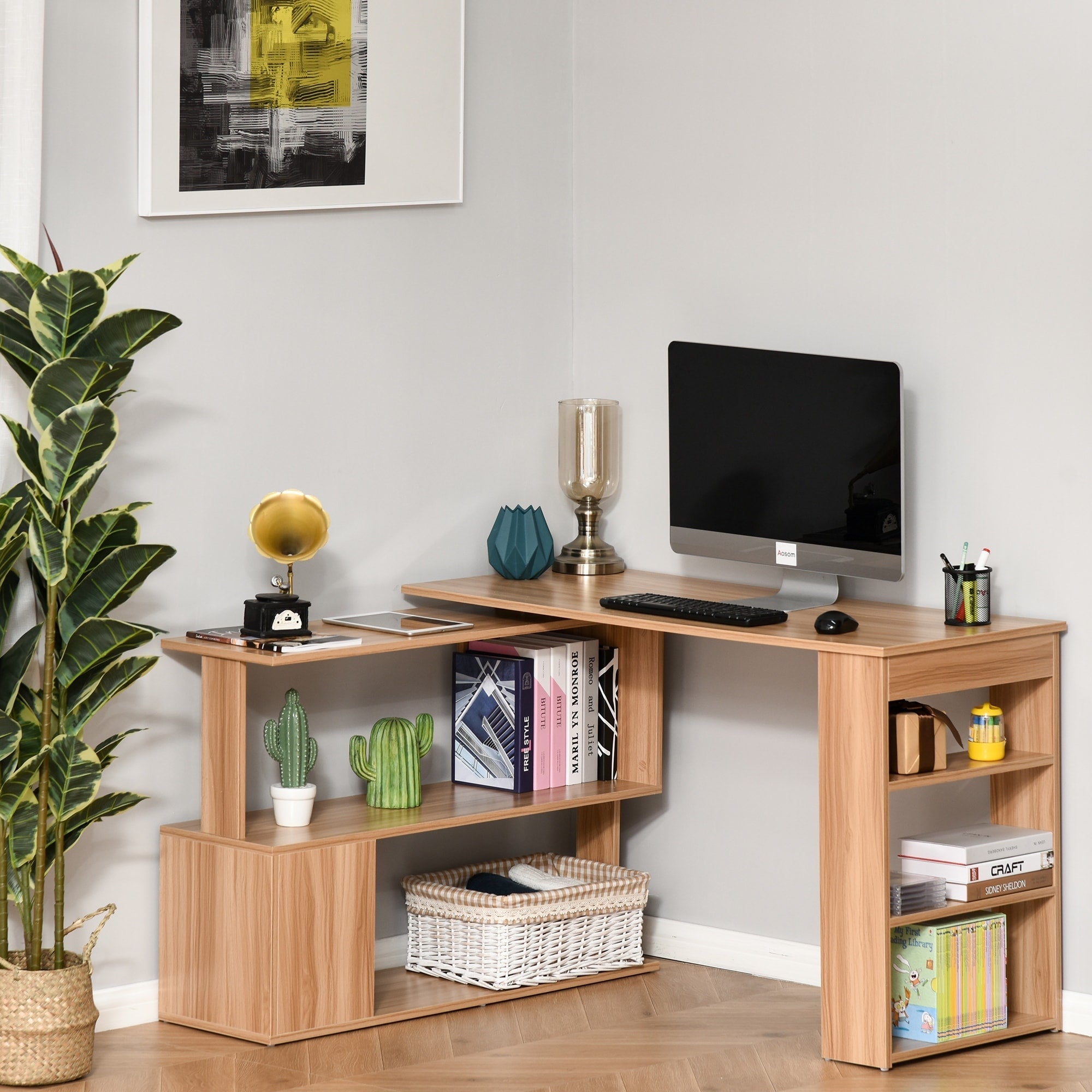 Scrivania girevole per computer moderna a forma di L con scaffali HomCom