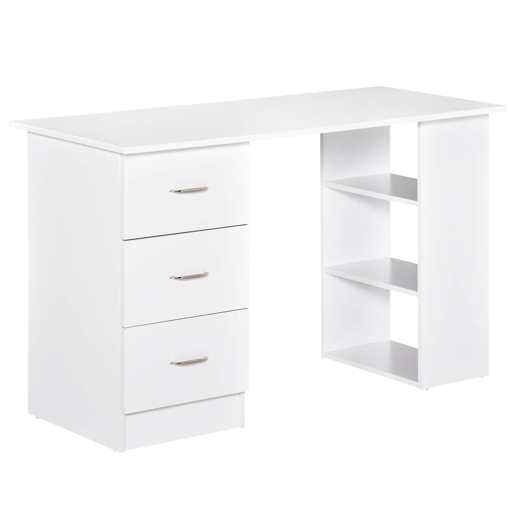 HOMCOM 47 Scrivania per computer moderna per ufficio domestico, libreria, scrivania, postazione di lavoro con 3 cassetti e ripiano portaoggetti, bianco