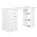HOMCOM 47 Scrivania per computer moderna per ufficio domestico, libreria, scrivania, postazione di lavoro con 3 cassetti e ripiano portaoggetti, bianco