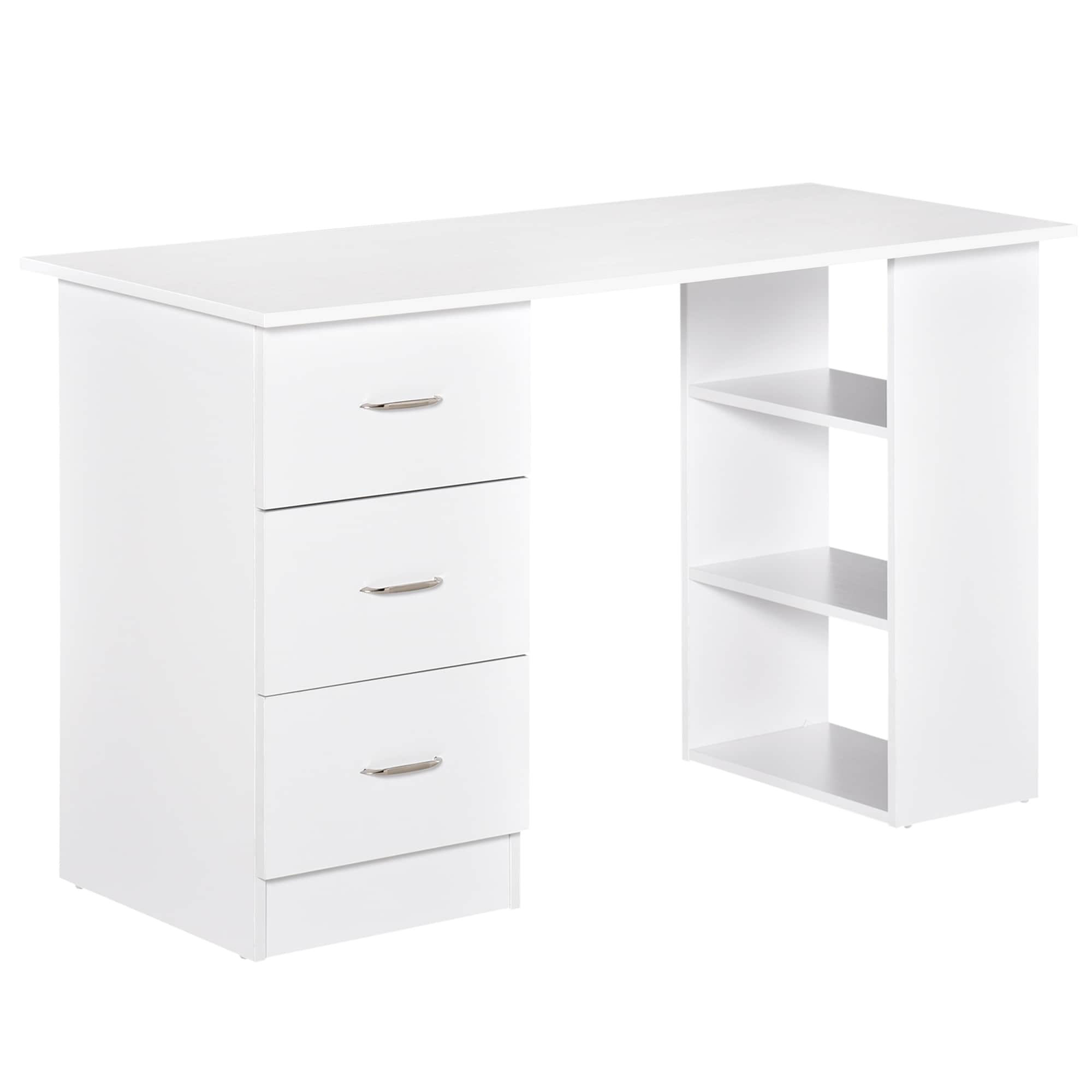 HOMCOM 47 Scrivania per computer moderna per ufficio domestico, libreria, scrivania, postazione di lavoro con 3 cassetti e ripiano portaoggetti, bianco