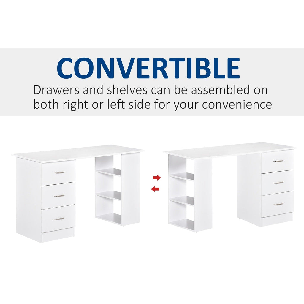 HOMCOM 47 Scrivania per computer moderna per ufficio domestico, libreria, scrivania, postazione di lavoro con 3 cassetti e ripiano portaoggetti, bianco