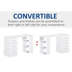 HOMCOM 47 Scrivania per computer moderna per ufficio domestico, libreria, scrivania, postazione di lavoro con 3 cassetti e ripiano portaoggetti, bianco