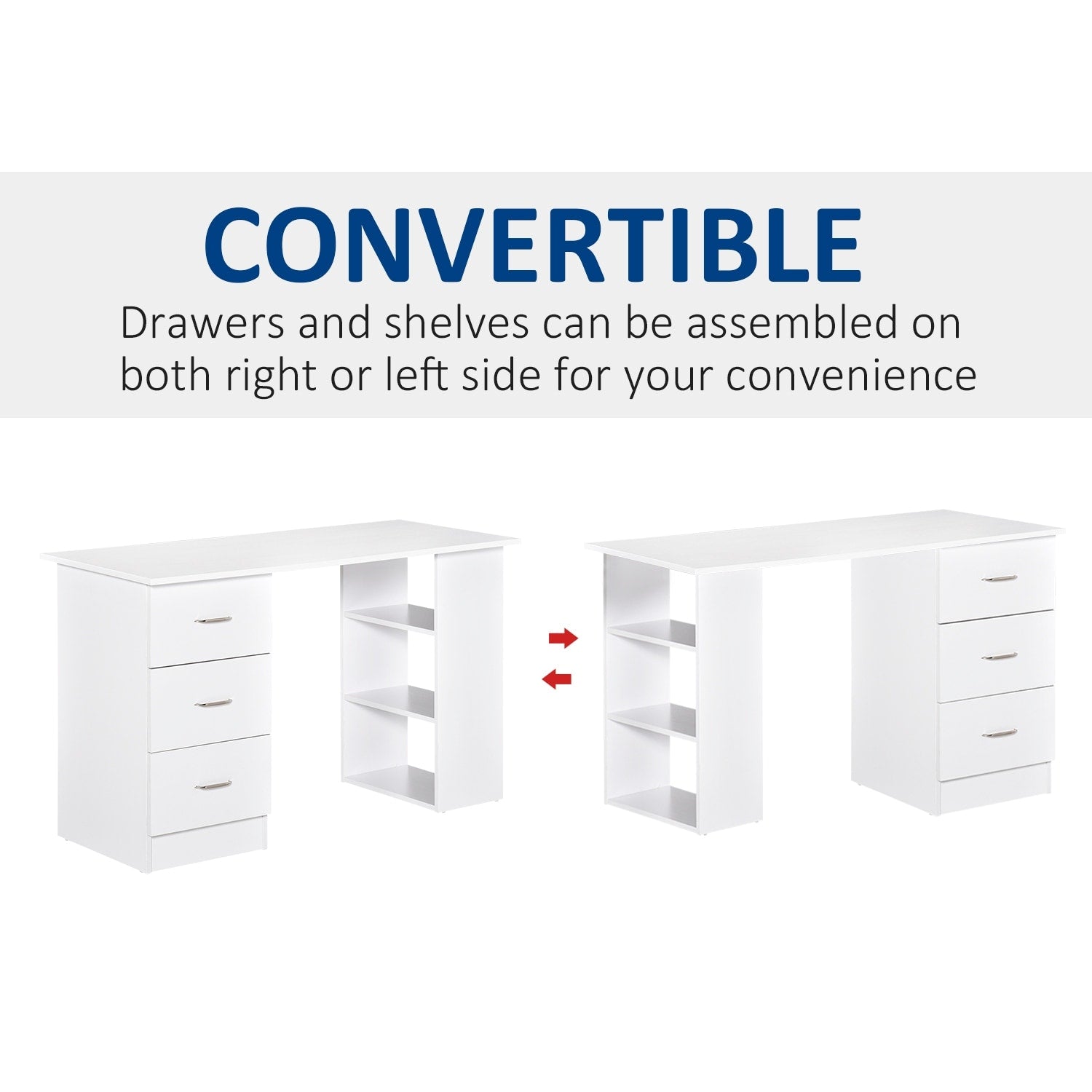 HOMCOM 47 Scrivania per computer moderna per ufficio domestico, libreria, scrivania, postazione di lavoro con 3 cassetti e ripiano portaoggetti, bianco