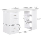 HOMCOM 47 Scrivania per computer moderna per ufficio domestico, libreria, scrivania, postazione di lavoro con 3 cassetti e ripiano portaoggetti, bianco