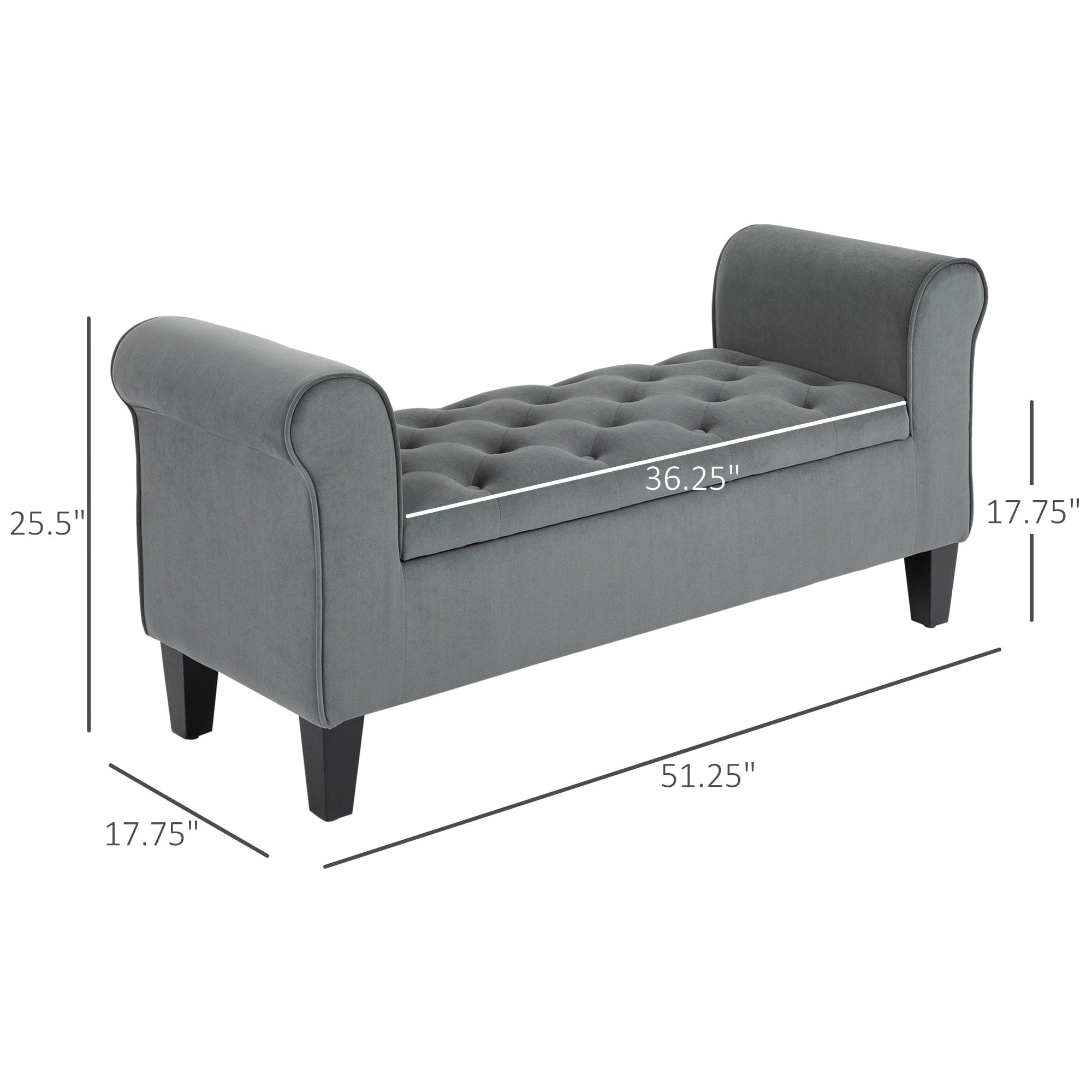 Panca contenitore imbottita con bottoni HOMCOM, panca letto imbottita con braccioli arrotolati per camera da letto, soggiorno o corridoio
