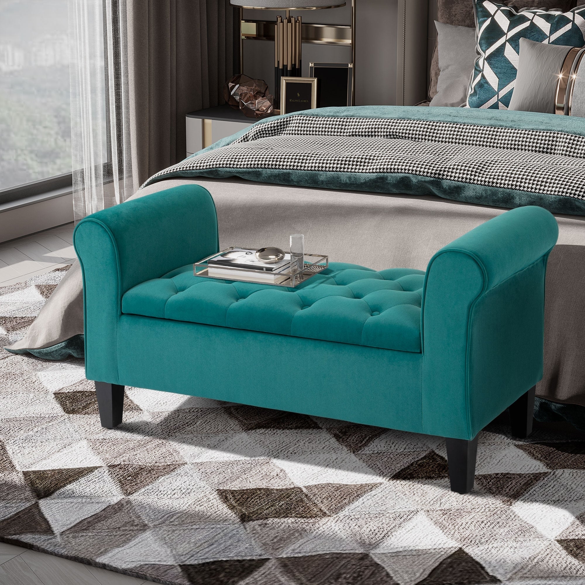 Panca contenitore imbottita con bottoni HOMCOM, panca letto imbottita con braccioli arrotolati per camera da letto, soggiorno o corridoio