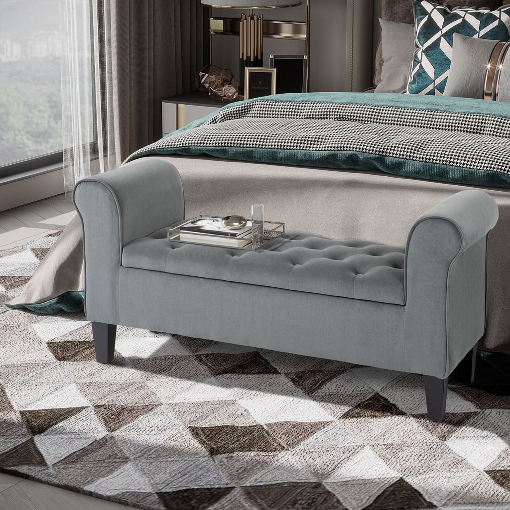 Panca contenitore imbottita con bottoni HOMCOM, panca letto imbottita con braccioli arrotolati per camera da letto, soggiorno o corridoio
