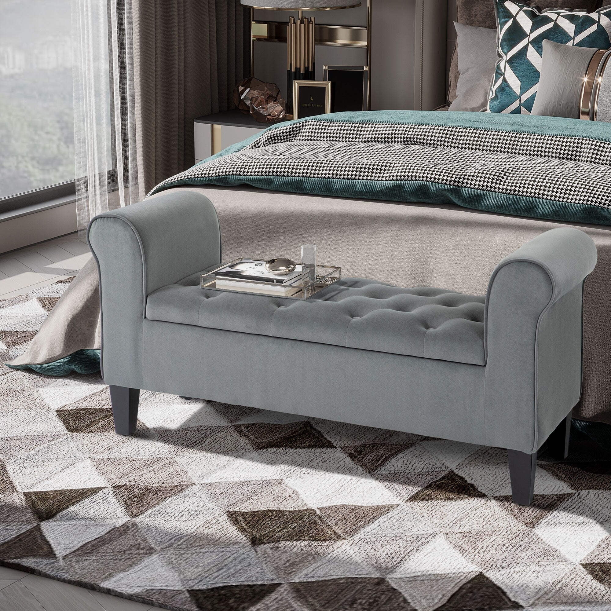 Panca contenitore imbottita con bottoni HOMCOM, panca letto imbottita con braccioli arrotolati per camera da letto, soggiorno o corridoio