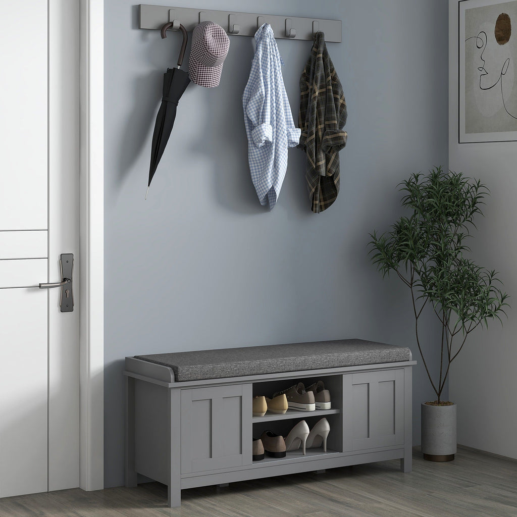 HOMCOM Panca portascarpe da ingresso con ripiani regolabili, 6 scomparti e seduta imbottita, bianco/grigio