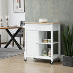 Carrello da cucina HOMCOM, carrello portaoggetti con piano in legno su ruote, ripiano aperto e cassetto portaoggetti per sala da pranzo, cucina