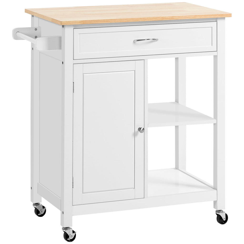 Carrello da cucina HOMCOM, carrello portaoggetti con piano in legno su ruote, ripiano aperto e cassetto portaoggetti per sala da pranzo, cucina