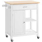 Carrello da cucina HOMCOM, carrello portaoggetti con piano in legno su ruote, ripiano aperto e cassetto portaoggetti per sala da pranzo, cucina