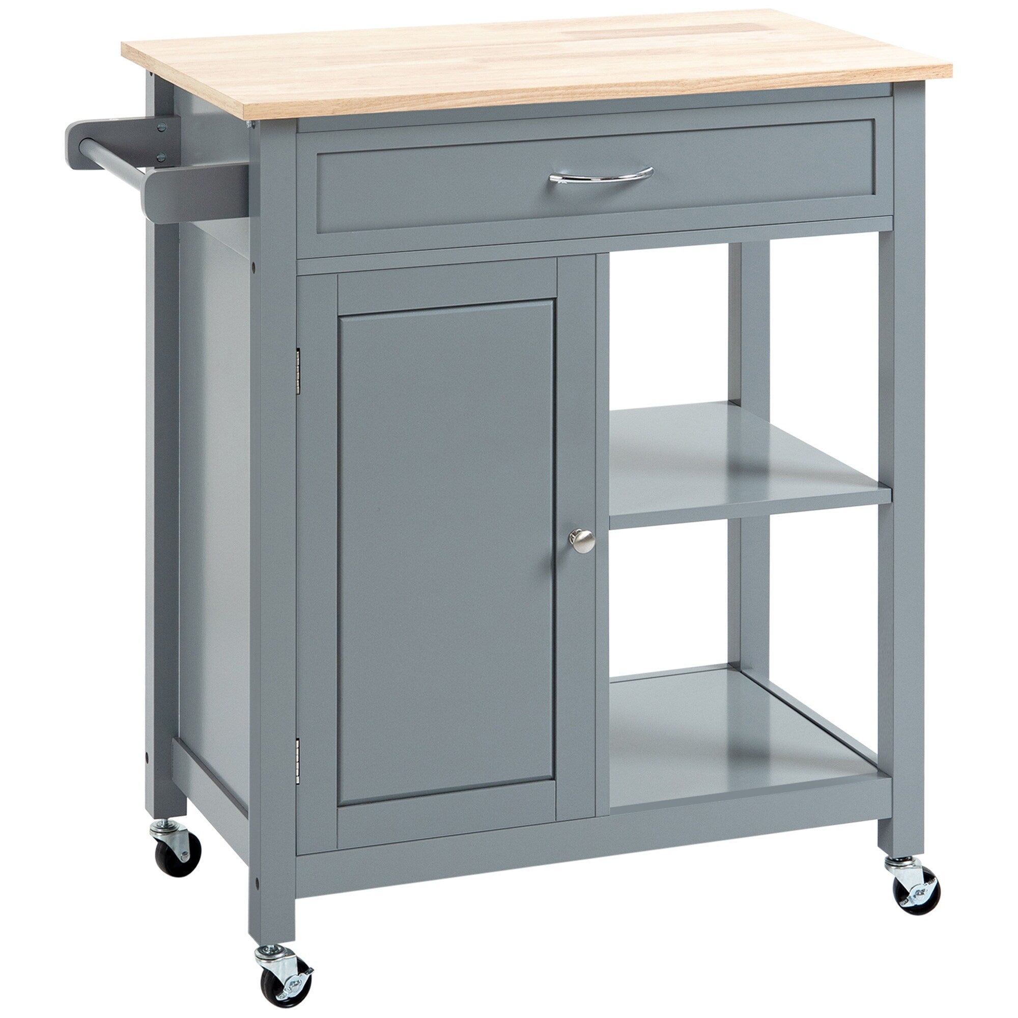 Carrello da cucina HOMCOM, carrello portaoggetti con piano in legno su ruote, ripiano aperto e cassetto portaoggetti per sala da pranzo, cucina
