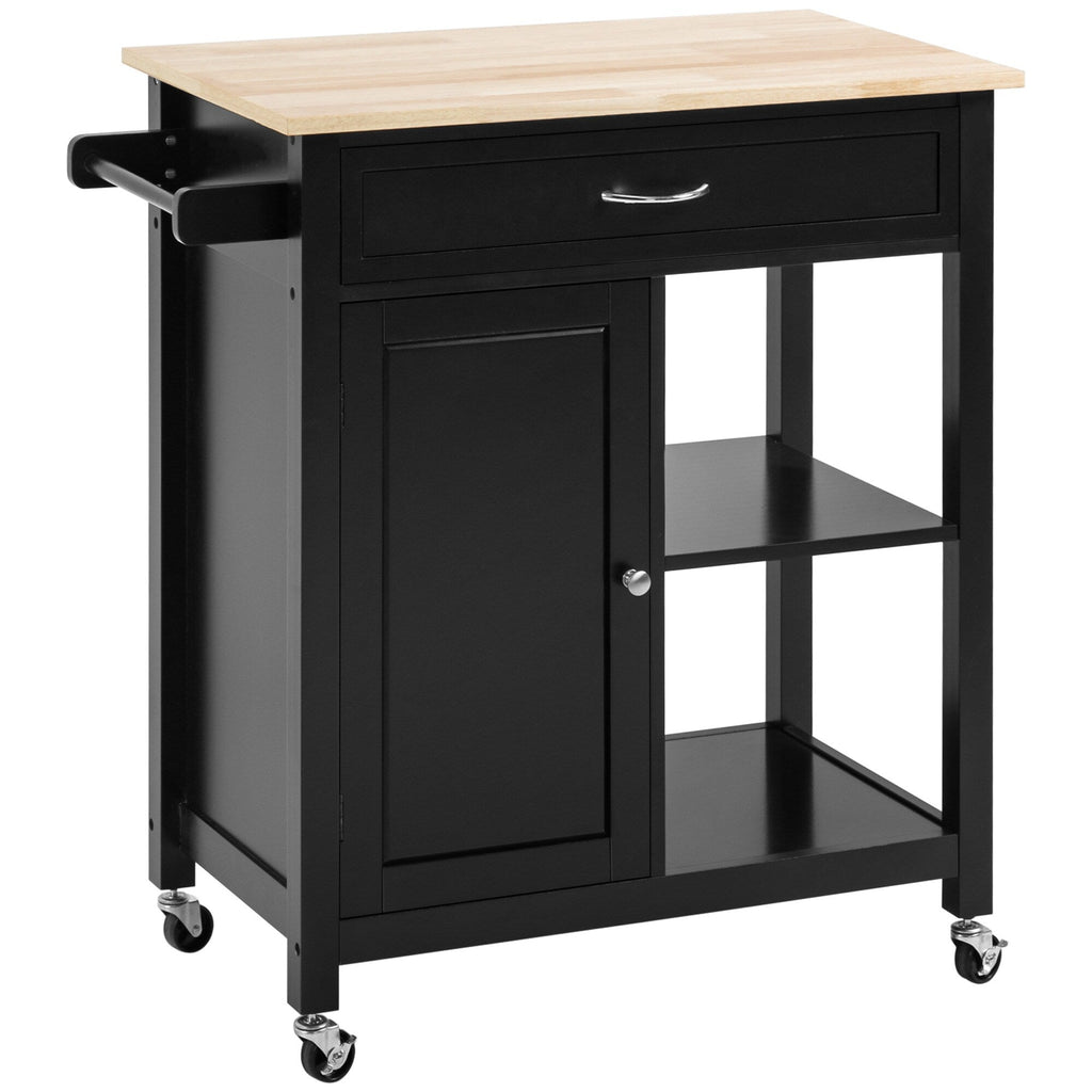 Carrello da cucina HOMCOM, carrello portaoggetti con piano in legno su ruote, ripiano aperto e cassetto portaoggetti per sala da pranzo, cucina
