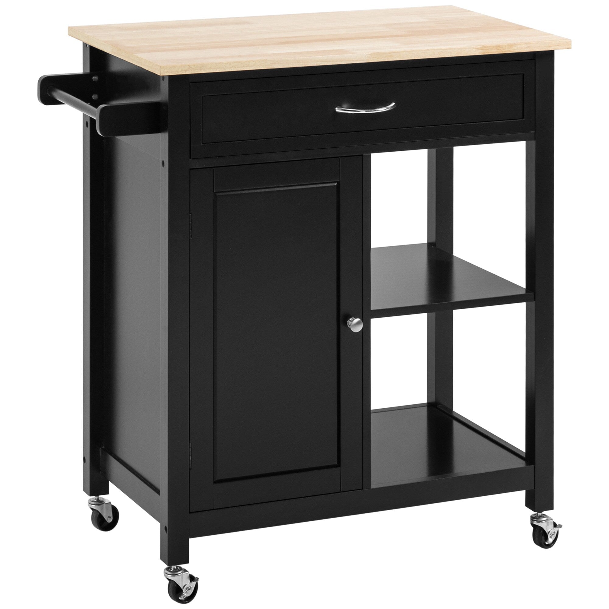 Carrello da cucina HOMCOM, carrello portaoggetti con piano in legno su ruote, ripiano aperto e cassetto portaoggetti per sala da pranzo, cucina