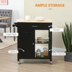 Carrello da cucina HOMCOM, carrello portaoggetti con piano in legno su ruote, ripiano aperto e cassetto portaoggetti per sala da pranzo, cucina