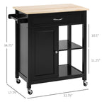 Carrello da cucina HOMCOM, carrello portaoggetti con piano in legno su ruote, ripiano aperto e cassetto portaoggetti per sala da pranzo, cucina
