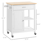 Carrello da cucina HOMCOM, carrello portaoggetti con piano in legno su ruote, ripiano aperto e cassetto portaoggetti per sala da pranzo, cucina