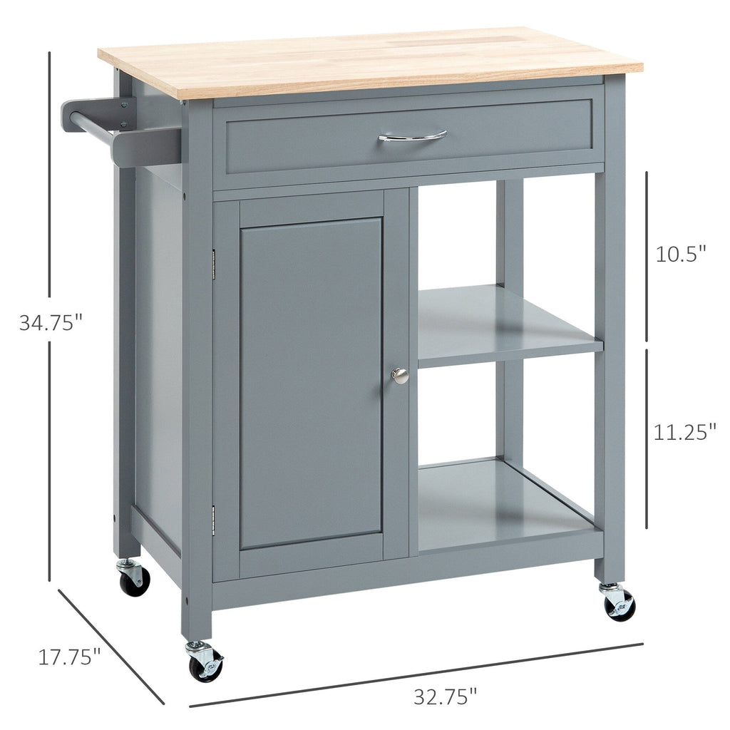 Carrello da cucina HOMCOM, carrello portaoggetti con piano in legno su ruote, ripiano aperto e cassetto portaoggetti per sala da pranzo, cucina