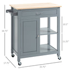 Carrello da cucina HOMCOM, carrello portaoggetti con piano in legno su ruote, ripiano aperto e cassetto portaoggetti per sala da pranzo, cucina