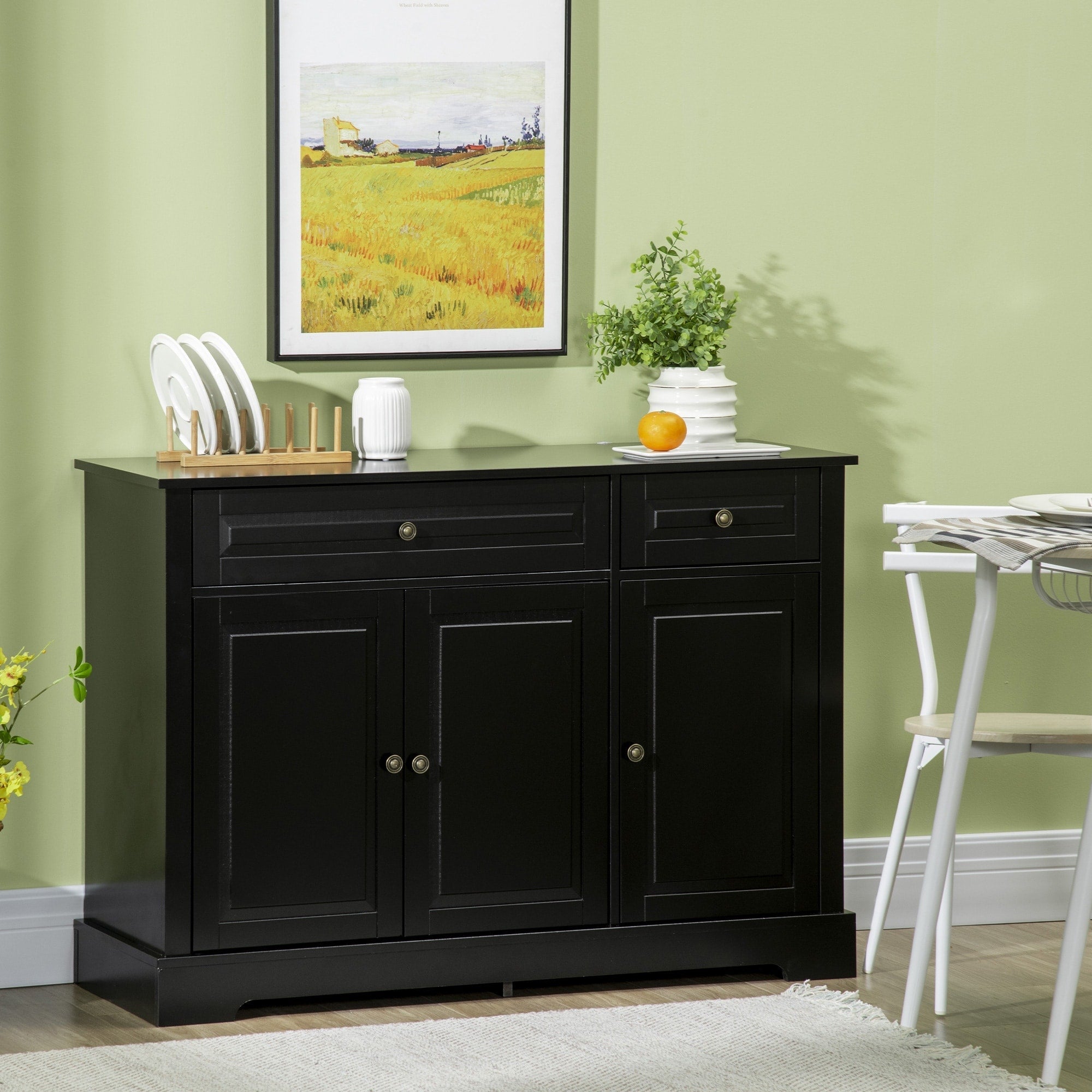 HOMCOM Credenza moderna con armadietti, 2 cassetti e ripiani regolabili, nero