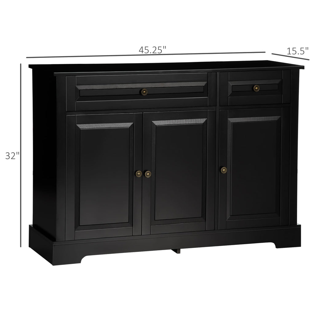 HOMCOM Credenza moderna con armadietti, 2 cassetti e ripiani regolabili, nero