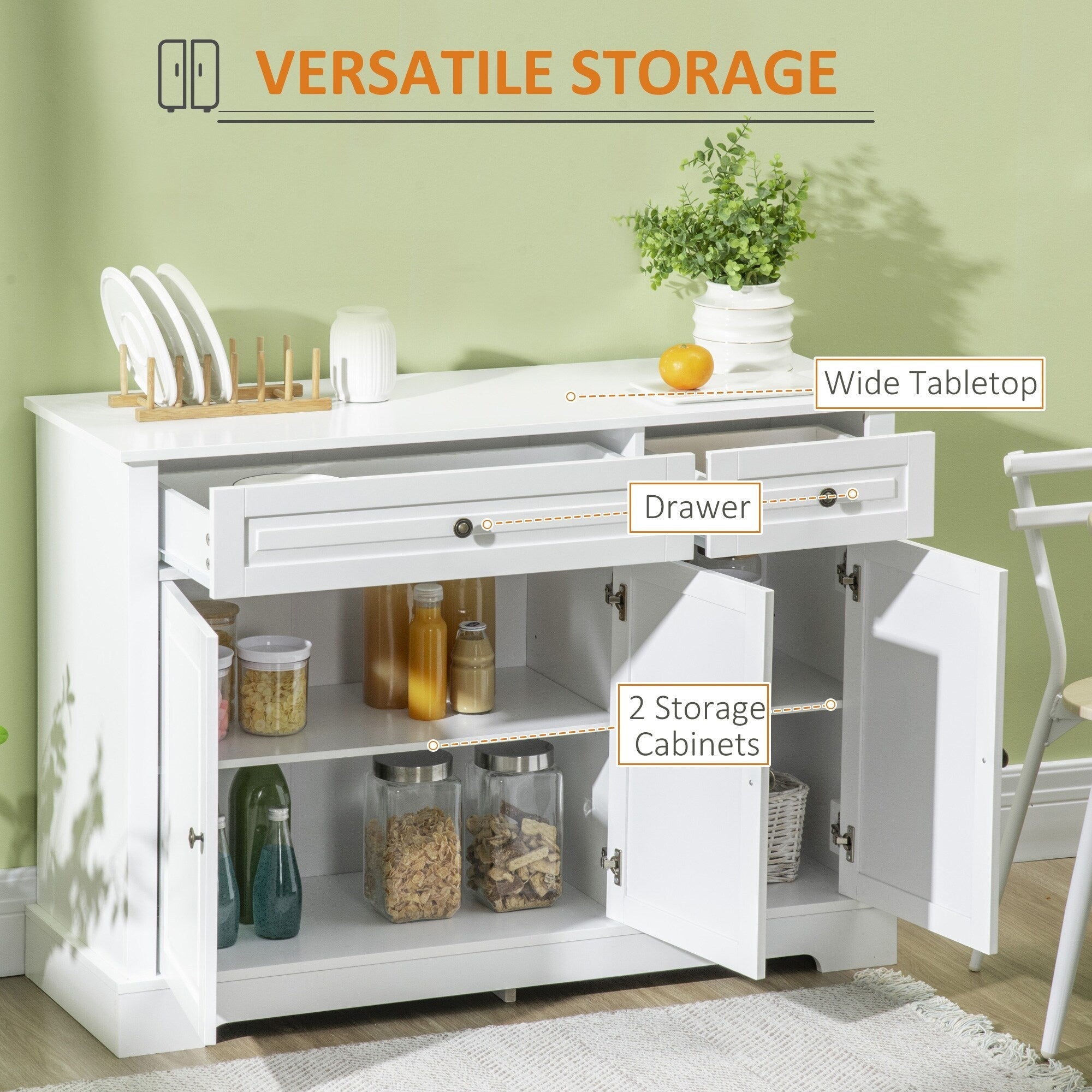 HOMCOM Credenza moderna con armadietti, 2 cassetti e ripiani regolabili, nero