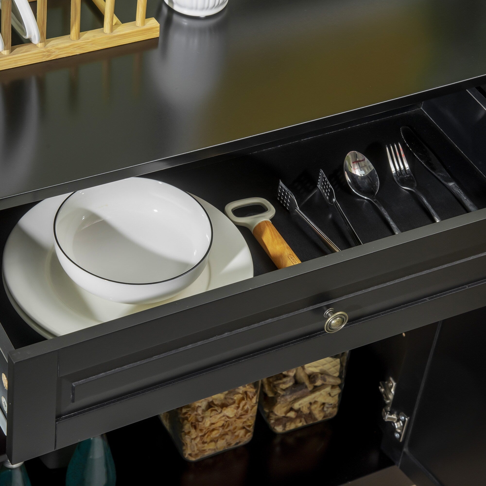 HOMCOM Credenza moderna con armadietti, 2 cassetti e ripiani regolabili, nero