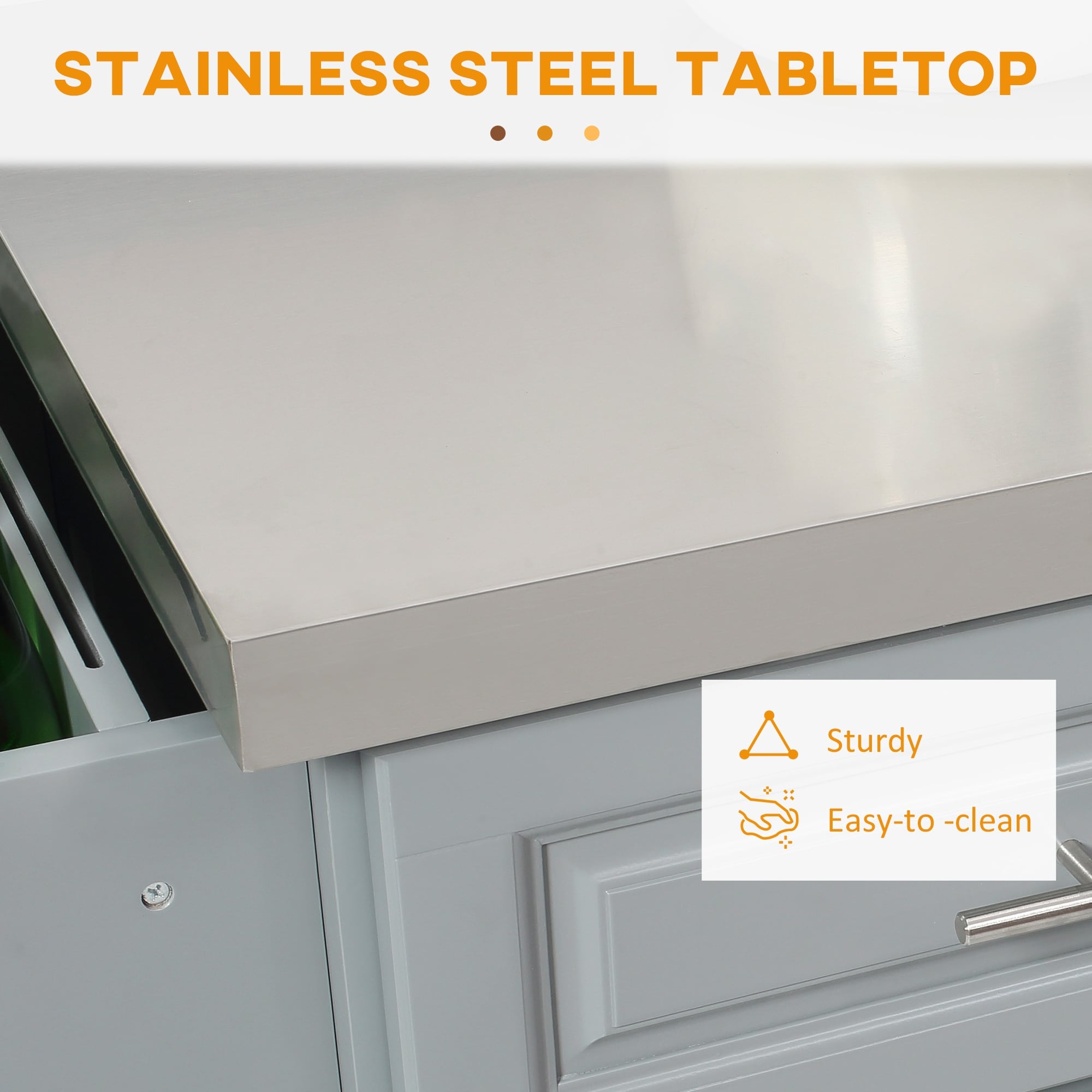 HOMCOM Isola da cucina mobile con contenitore, carrello da cucina portatile con piano in acciaio inox, grigio - N/D