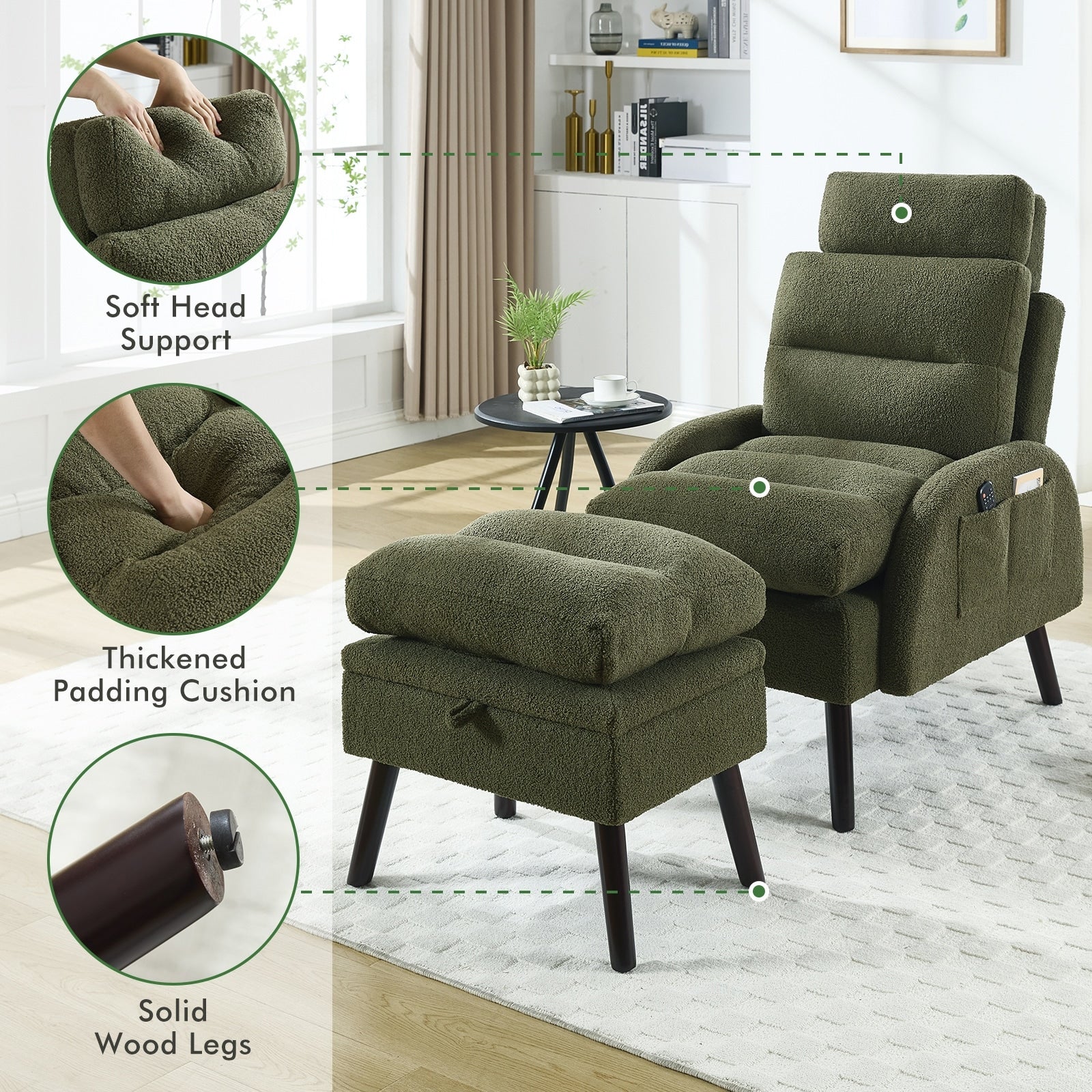 Poltrona lounge HOMYKA con schienale regolabile e pouf contenitore