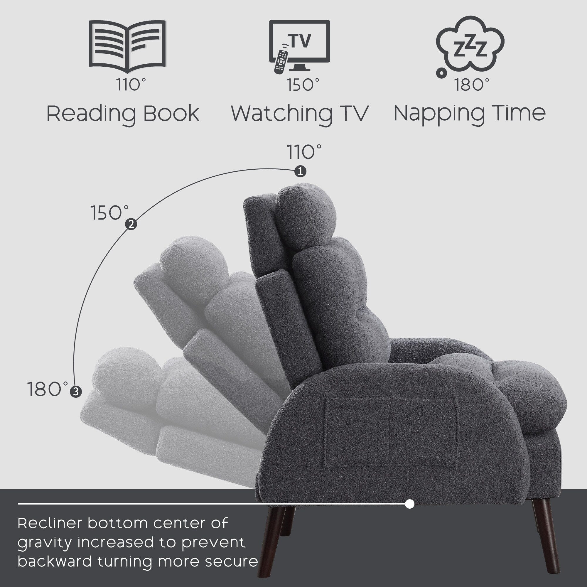 Poltrona lounge HOMYKA con schienale regolabile e pouf contenitore