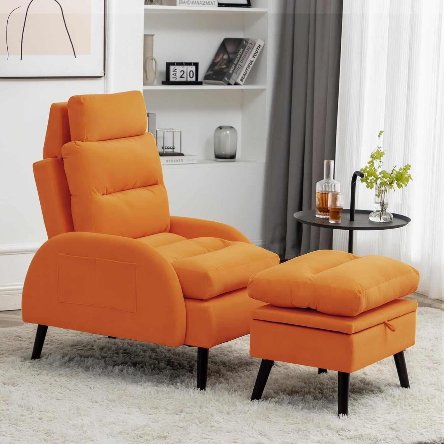 Poltrona lounge HOMYKA con schienale regolabile e pouf contenitore