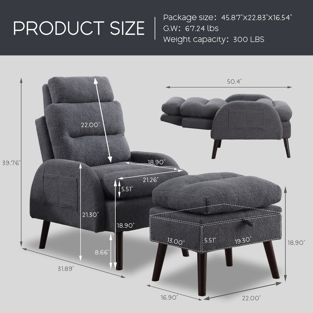 Poltrona lounge HOMYKA con schienale regolabile e pouf contenitore